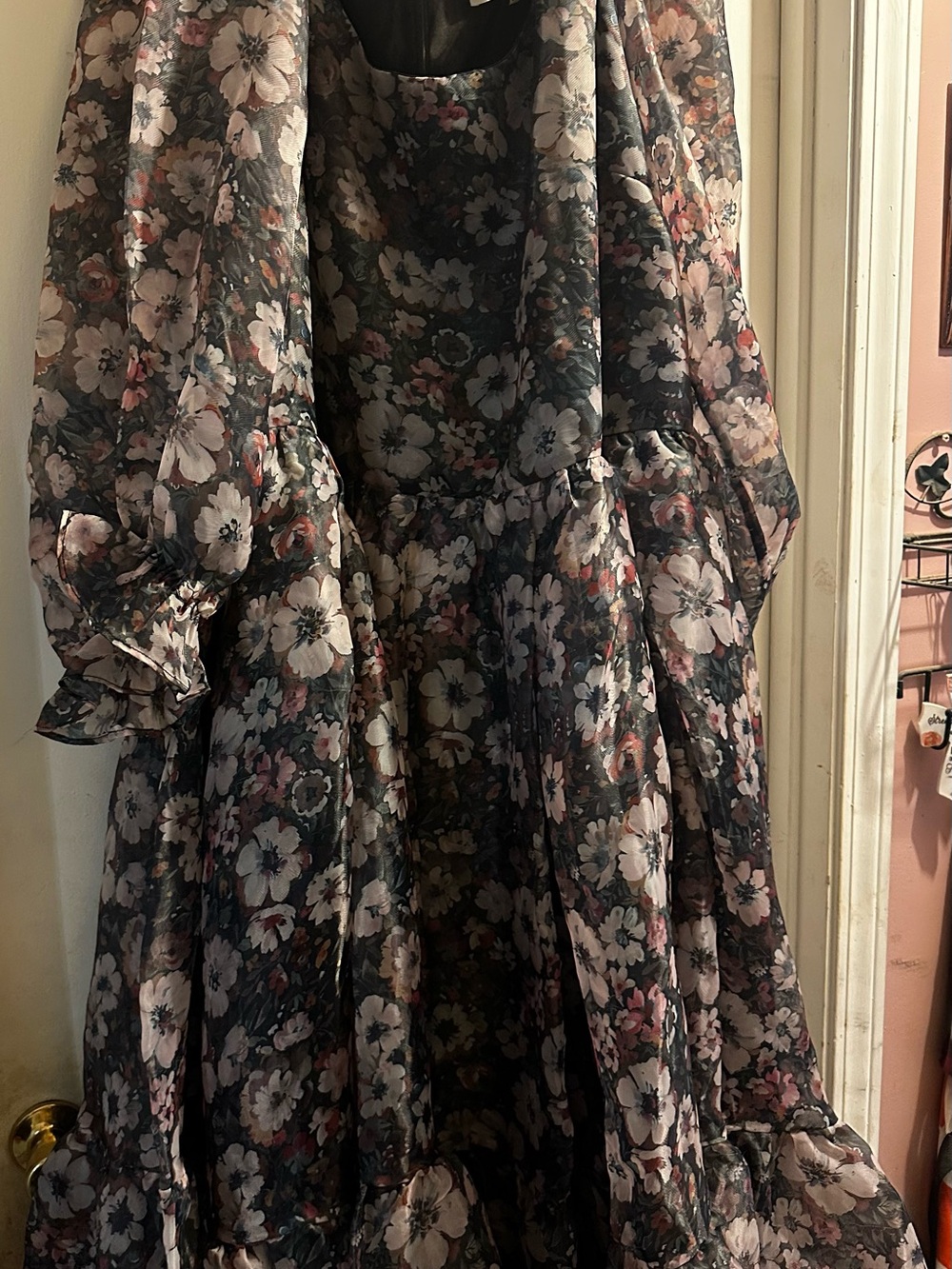 JessaKae Floral Sheer Long Sleeve Women's Dress - Black Floral
